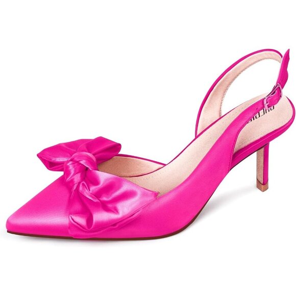 Shoes - Women Pink Slingback Kitten Heels Pointed Closed Toe Low Heel with Buckle